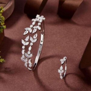 Radiant 925 Sterling Silver Ring and Bangle Set, Crafted with Sparkling Simulated Diamonds.