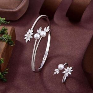 Hearts of pearls 925 Sterling Silver \ Set, Designed with Radiant Simulated Diamonds.