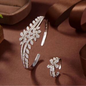 925 Sterling Silver Ring and Bangle Set with Shimmering Simulated Diamonds.