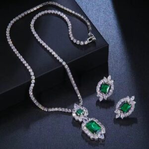 Sparkling modern necklace and earring set with high grade zircons