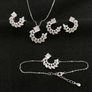 Sophisticated 925 Sterling Silver Jewelry Set is adorned with brilliant Cubic
