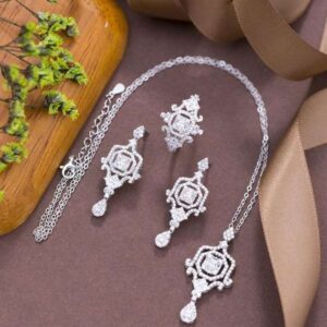 Radiantly stunning, this 925 Sterling Silver Jewelry Set gleams with high-quality Cubic Zircons
