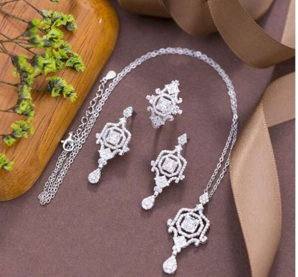 Radiantly stunning, this 925 Sterling Silver Jewelry Set gleams with high-quality Cubic Zircons
