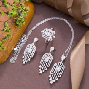 Timelessly elegant, this 925 Sterling Silver Jewelry Set sparkles with Simulated Diamonds