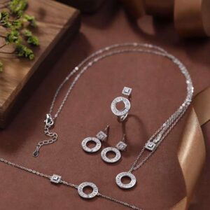 925 Sterling Silver Double Chain Necklace shimmers with radiant Simulated Diamonds