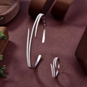 925 Sterling Silver Ring and Bangle Set Featuring  high grade Cubic Zircons,