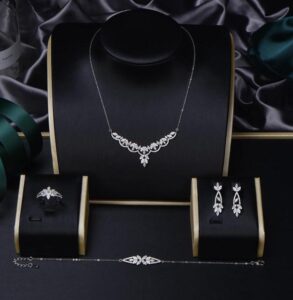 1.Elegant 925 Sterling Silver full necklace set, Accented with Dazzling Zirconia Details and Sleek Design