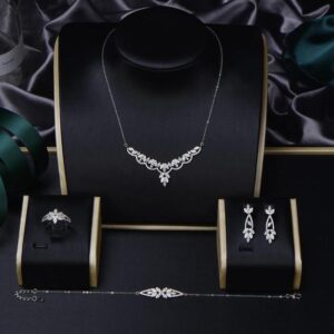 1.Elegant 925 Sterling Silver full necklace set, Accented with Dazzling Zirconia Details and Sleek Design