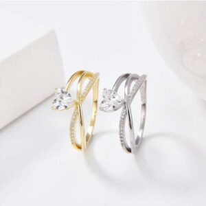 Modern 925 Sterling Silver Ring Featuring Sparkling Simulated Diamonds in heart shape