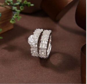 Stella Luxe Silver Sterling 925 Double Ring with High-Quality Simulated Diamonds