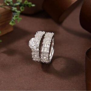 Stella Luxe Silver Sterling 925 Double Ring with High-Quality Simulated Diamonds