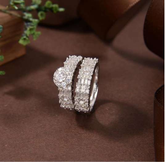 Stella Luxe Silver Sterling 925 Double Ring with High-Quality Simulated Diamonds