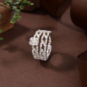 Nova Radiance Silver Sterling 925 Double Ring with High-Quality Simulated Diamonds