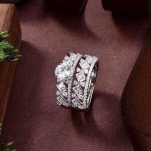 Habibati  Silver Sterling 925 Double Ring with High-Quality Simulated Diamonds