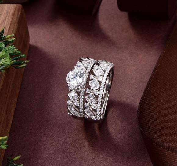Habibati  Silver Sterling 925 Double Ring with High-Quality Simulated Diamonds
