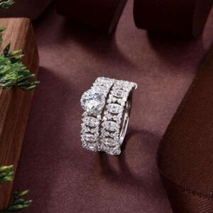 Lumina Celeste Silver Sterling 925 Double Ring with High-Quality Simulated Diamonds