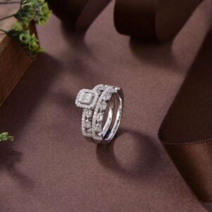 Eterna Fiore Silver Sterling 925 Double Ring with High-Quality Simulated Diamonds
