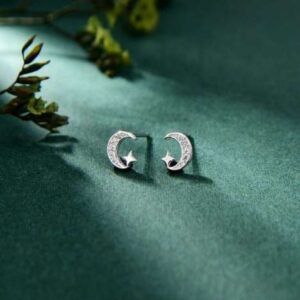Ramadan edit 925 Sterling Silver Stud Earrings, Shimmering with Dazzling Simulated Diamonds