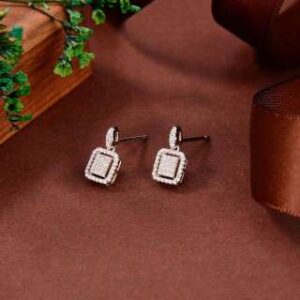 Glamorous 925 Sterling Silver Stud Earrings, Featuring Precision-Cut Simulated