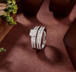 Luna Celeste Gold Plated 925 Sterling Silver Ring with Premium Simulated Diamonds